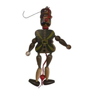 Vintage Christmas  Wooden Pull String Solider Ornaments 8" Tall